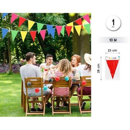 Banderines triangulares multicolor plastico exterior 10 metros 8433584939084 93908