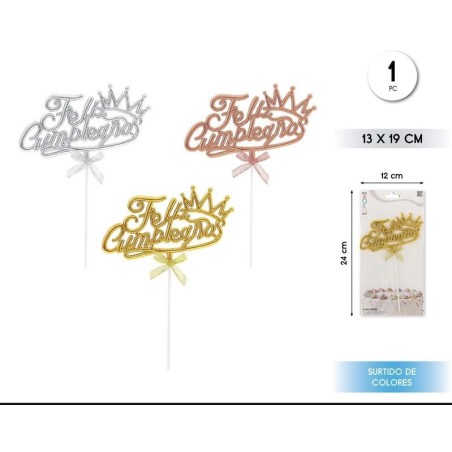 Topper tarta Feliz Cumpleanos 1 ud colores surtidos 8433584922499 92249