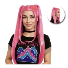 Peluca Kpop rosa coletas Mira