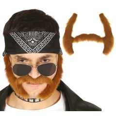Bigote con patillas castaño motero de banda-Tus disfraces baratos