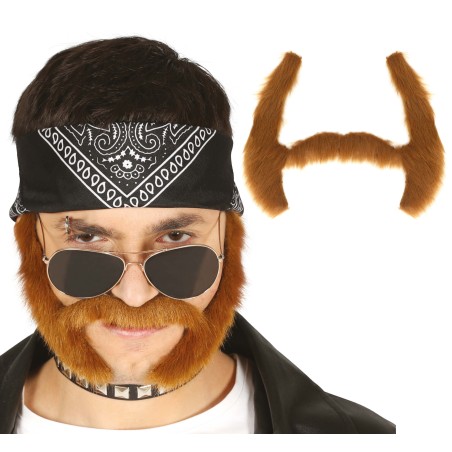 Bigote con patillas castaño motero de banda-Tus disfraces baratos