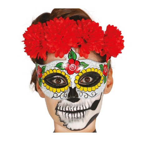 Antifaz dia de los muertos Catrina mujer rosas-Tus Disfraces