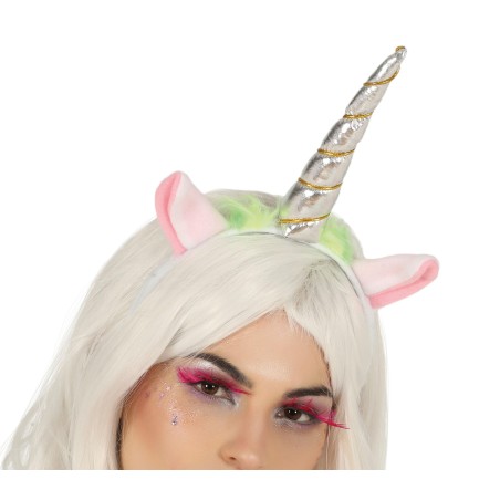 Diadema unicornio plata para mujer-Tus Disfraces baratos