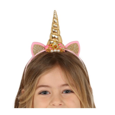 Diadema unicornio oro para niña-Tus Disfraces baratos