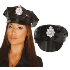 Gorra policia vinilo negra-Tus Disfraces baratos