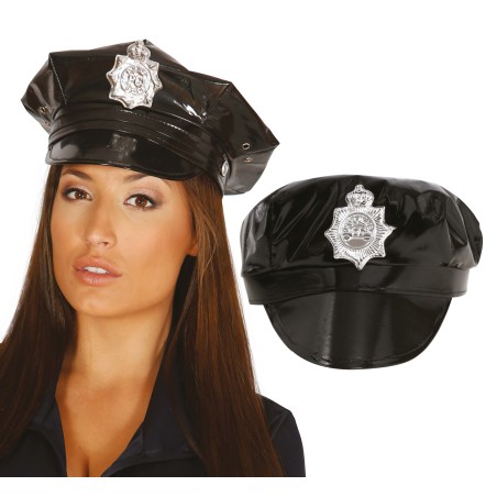 Gorra policia vinilo negra-Tus Disfraces baratos