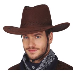 Sombrero vaquero ante marron oscuro oeste-Tus Disfraces baratos