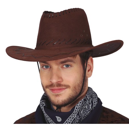 Sombrero vaquero ante marron oscuro oeste-Tus Disfraces baratos