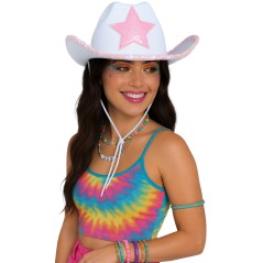 Sombrero vaquero blanco estilo barbie-Tus Disfraces
