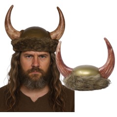 Casco vikingo con piel de lujo adulto-Tus Disfraces baratos