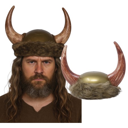 Casco vikingo con piel de lujo adulto-Tus Disfraces baratos
