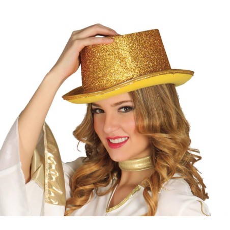 Chistera oro purpurina adulto sombrero