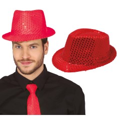 Sombrero gangster rojo con lentejuelas-Tus Disfraces baratos