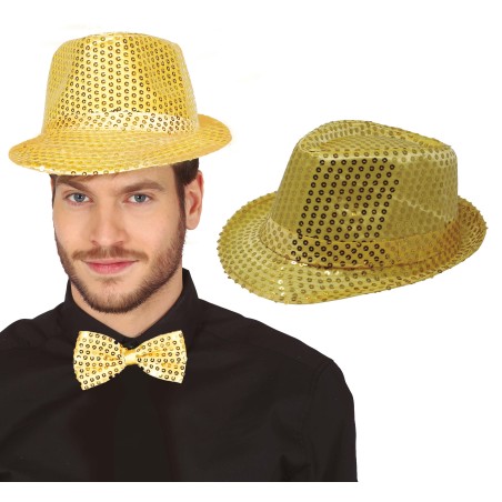 Sombrero gangster oro con lentejuelas-Tus Disfraces baratos