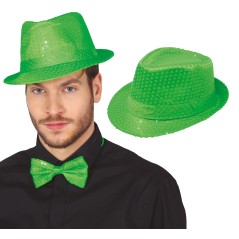 Sombrero gangster verde neon lentejuelas-Tus Disfraces baratos