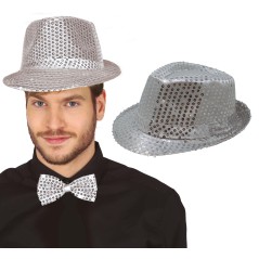 Sombrero gangster plata con lentejuelas-Tus Disfraces baratos