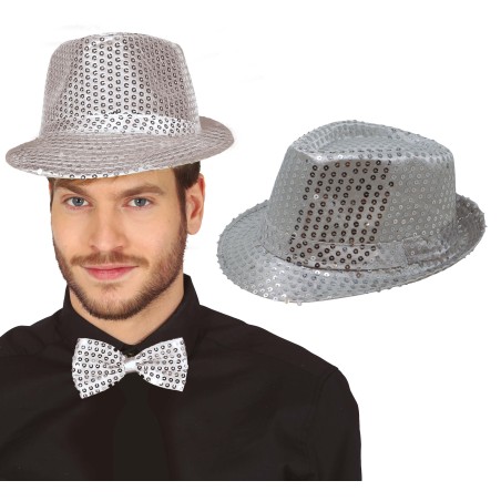 Sombrero gangster plata con lentejuelas-Tus Disfraces baratos