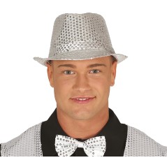 Sombrero gangster plata con lentejuelas