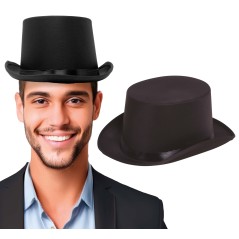 Chistera negra alta calidad raso sombrero-Tus Disfraces baratos