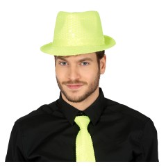 Sombrero gangster amarillo neon lentejuelas