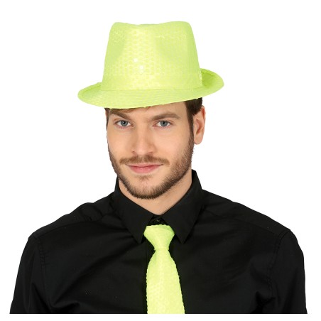 Sombrero gangster amarillo neon lentejuelas