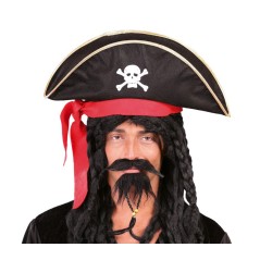Gorro pirata sombrero negro con calvera y lazo rojo