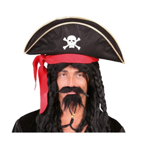 Gorro pirata sombrero negro con calvera y lazo rojo