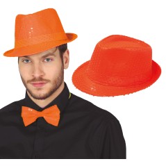 Sombrero gangster naranja neon lentejuelas-Tus Disfraces baratos