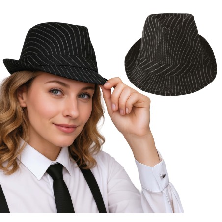 Sombrero ganster a rayas negro mascota-Tus Disfraces baratos