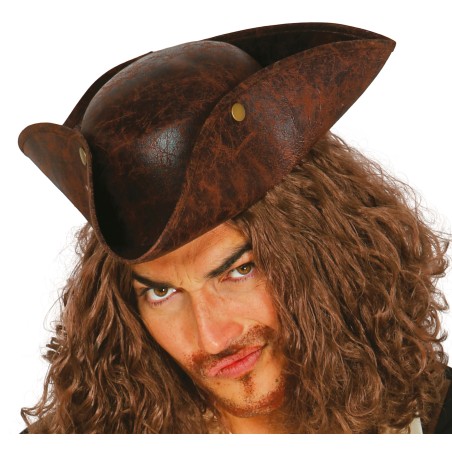 Sombrero corsario pirata 3 puntas simil piel-Tus Disfraces baratos
