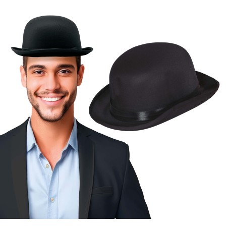Bombin negro alta calidad raso sombrero-Tus Disfraces baratos