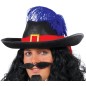 Sombrero fieltro mosquetero negro cinta roja pluma