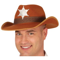 Sombrero sheriff marron de fieltro-Tus Disfraces baratos
