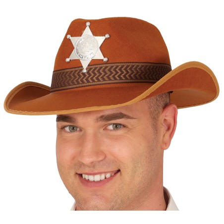 Sombrero sheriff marron de fieltro-Tus Disfraces baratos