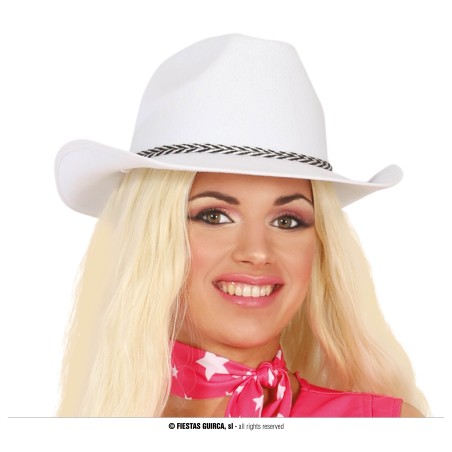 Sombrero vaquero blanco terciopelo Dallas-Tus Disfraces baratos