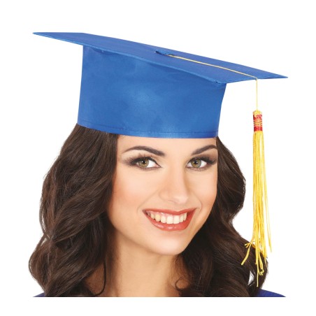 Birrete azul sombrero estudiante tela