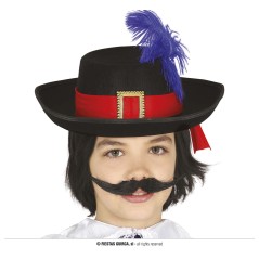 Sombrero mosquetero infantil fieltro negro pluma-Tus Disfraces baratos