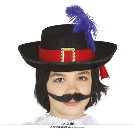 Sombrero mosquetero infantil fieltro negro pluma-Tus Disfraces baratos