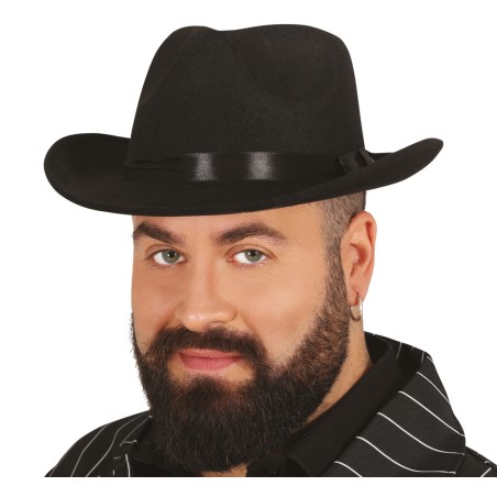 Sombrero ganster negro de tela-Tus Disfraces baratos