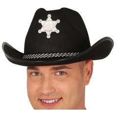 Sombbrero fieltro negro sheriff-Tus Disfraces baratos