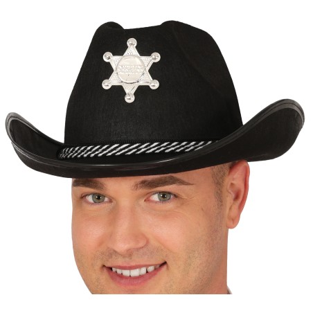 Sombbrero fieltro negro sheriff-Tus Disfraces baratos