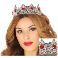 Corona plata reina piedras rojas gotica-Tus disfraces baratos