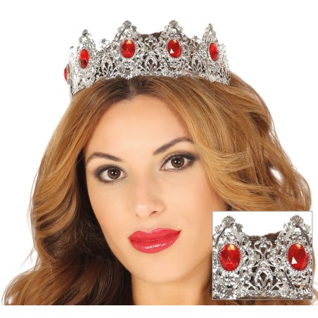 Corona plata reina piedras rojas gotica-Tus disfraces baratos