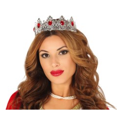 Corona plata reina piedras rojas gotica