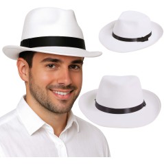 Sombrero rey del pop blanco cinta negra gangster-Tus Disfraces baratos