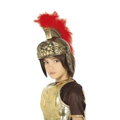 Casco soldado romano infantil dorado con pluma roja