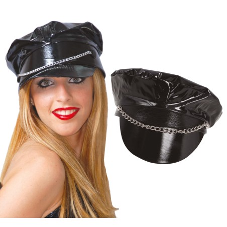 Gorra sado vinilo negro con cadena-Tus Disfraces baratos