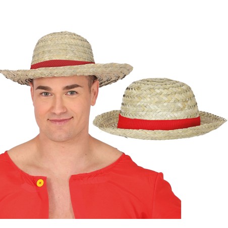 Sombrero paja con cinta roja luffy one peace-Tus Disfraces