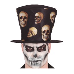 Chistera negra alta con calaveras