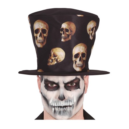 Chistera negra alta con calaveras